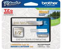 Brother P-Touch PT-1000 Label Tape (OEM) 0.47\" Gold Print on Satin Silver