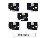 Brother P-Touch PT-1290BT Black on Clear Label Tapes 5Pack - 0.5\" Ea.