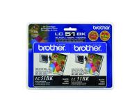 Brother LC51BK2PKS Black Ink Cartridge 2Pack (OEM) 500 Pages Ea.
