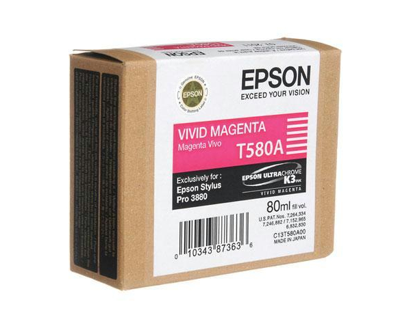 Epson Part # T580A00 OEM UltraChrome K3 Vivid Magenta Ink Cartridge - 80ml -  T580A00-oem