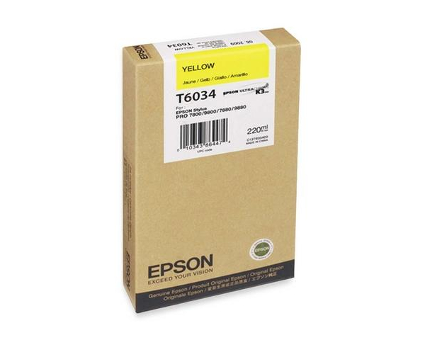 Epson Part # T603400 OEM UltraChrome K3 Yellow Ink Cartridge - 220ml -  t603400-oem
