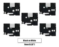 Brother P-Touch PT-128AF Black on White Label Tapes 5Pack - 0.35\" Ea.
