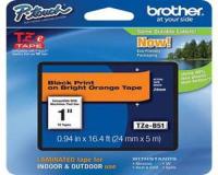 Brother TZe-B51 Label Tape (OEM) 0.75 Black Print on Bright Orange\"