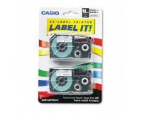Casio XR-18X2S Label Tape 2Pack (OEM) 3/4 Black on Clear\"